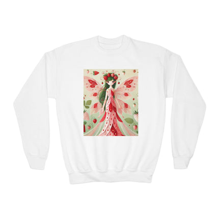 Strawberry Fairy Delight Youth Crewneck Sweatshirt – Sweet Magic, Nature & Whimsical Joy