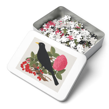 Blackbird & Rose Jigsaw Puzzle with Tin