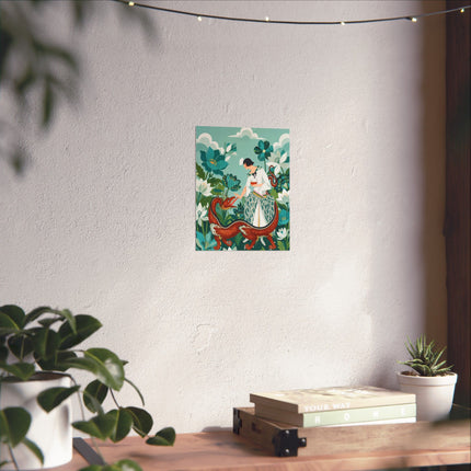 🐉🌿 The Lady Of The Enchanted Dragon Matte Vertical Poster – Art Deco Botanical Whimsy