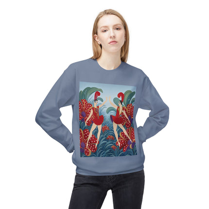 🎭🌺 The Scarlet Flower Garden Dancers Midweight Crewneck Sweatshirt – Art Deco Floral Whimsy