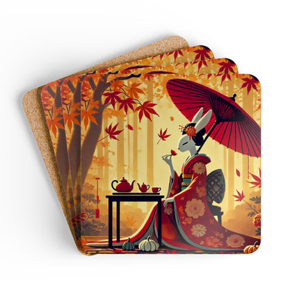 Theatrical Harvest Rabbit Corkwood Coaster Set