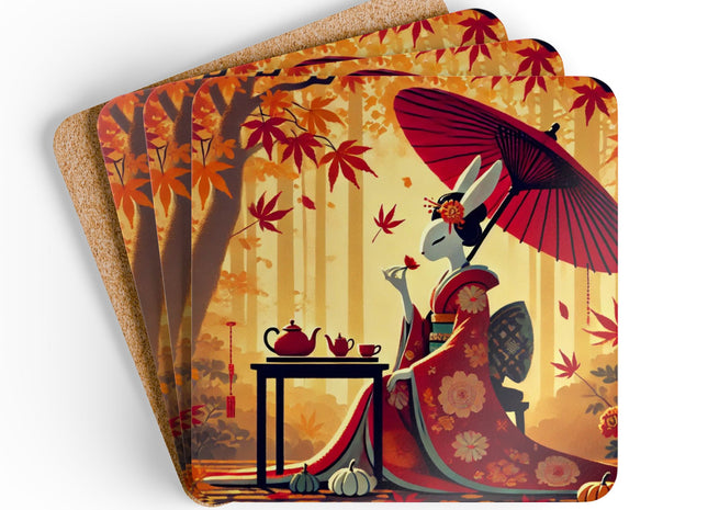 Theatrical Harvest Rabbit Corkwood Coaster Set