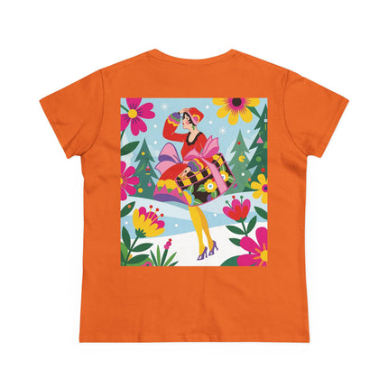 🎄🌺 Christmas In The Winter Garden Cotton Tee – Art Deco Holiday Whimsy