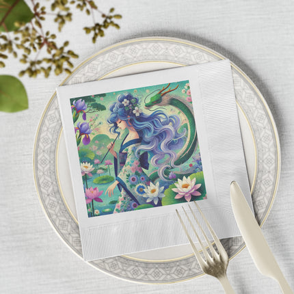 Fairy of the Koi Pond White Coined Napkins