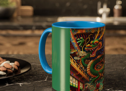 Tibetan Dragon Over Kabuki Duel Colorful Mugs (11oz, 15oz)