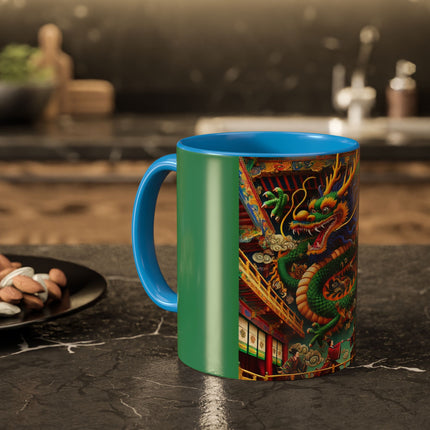 Tibetan Dragon Over Kabuki Duel Colorful Mugs (11oz, 15oz)