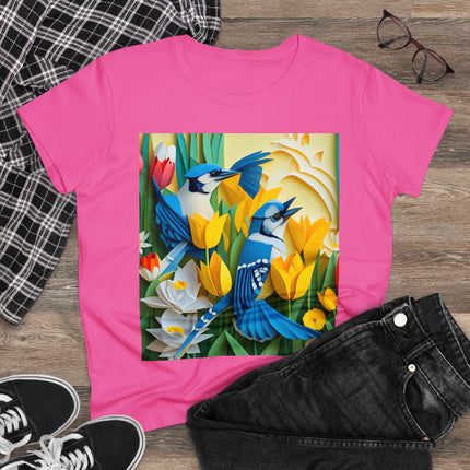 Blue Jays in a Spring Garden Women's Midweight Cotton Tee
