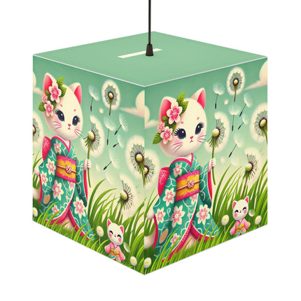 🌾🌼 Geisha Kitten and the Dandelion Wish Light Cube Lamp – Gentle Wishes & Quiet Wonder