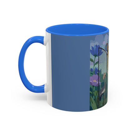 The Lady And The Enchanted Heron Colorful Mugs – Art Deco Botanical Elegance