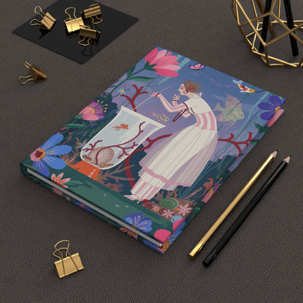 🐠🌸 The Lady Of The Enchanted Aquarium Hardcover Journal – Art Deco Underwater Elegance