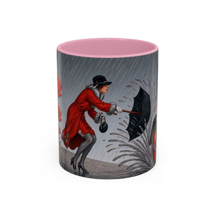 ☔🌹 The Scarlet Rainstorm Promenade Colorful Mug – Art Deco Motoring Elegance