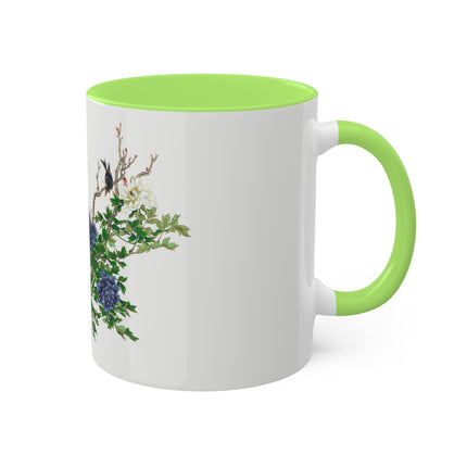 Peonies and Birds by Okamoto Shuki Colorful Mugs, 11oz