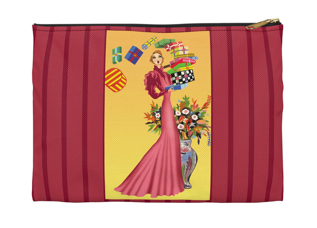 Elegant Holiday Woman with Gifts Accessory Pouch