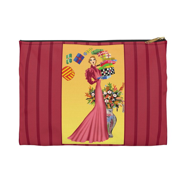 Elegant Holiday Woman with Gifts Accessory Pouch