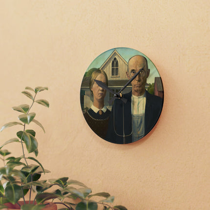American Gothic by Grant Wood Acrylic Wall Clock, Round and Square