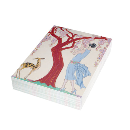 Woman, Fawn, and Red Tree by George Barbier Postcards (envelopes included) - Bundles of 10, 30, 50 Pieces