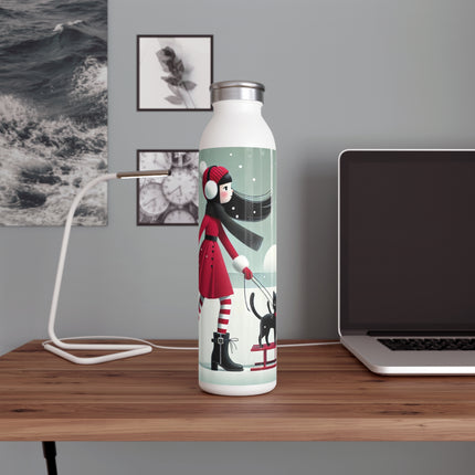 Red Sled & Curious Cats Slim Water Bottle