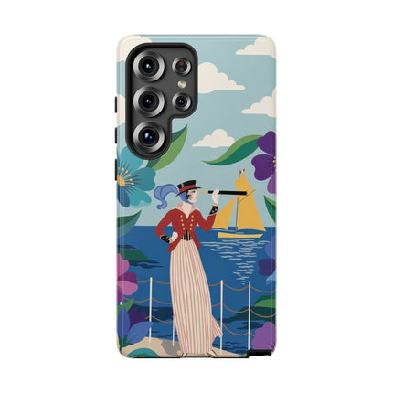 🌊🔭 The Lady Of The Seaside Lookout Phone Case – Art Deco Nautical Adventure