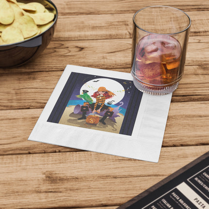 Moonlit Pirate Halloween White Coined Napkins