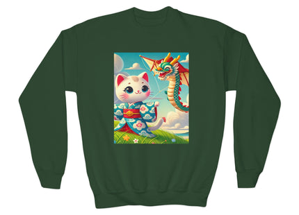 Geisha Kitten and the Dragon Kite Youth Crewneck Sweatshirt
