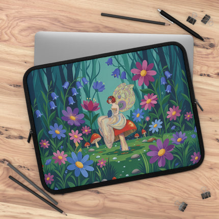 🧚🌸 The Lady Of The Enchanted Mushroom Garden Laptop Sleeve – Art Deco Woodland Fantasy