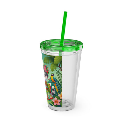 Parrot Dance of the Geisha Kitten Sunsplash Tumbler with Straw, 16oz