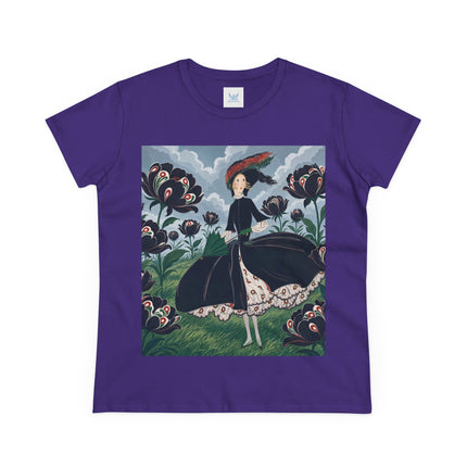 ❤️🌺 The Scarlet Parasol Garden Cotton Tee – Art Deco Floral Elegance