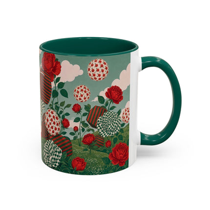 🌹💚 The Scarlet Rose Checkerboard Garden Colorful Mug – Art Deco Floral Whimsy