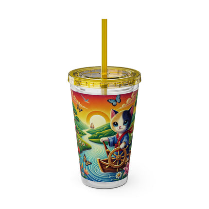 Sailor Kitten’s River Adventure Sunsplash Tumbler with Straw, 16oz