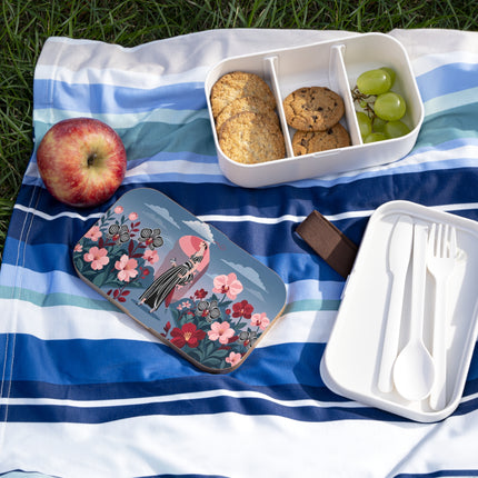 🌸🖤 The Striped Orchid Promenade Bento Lunch Box – Art Deco Floral Fashion