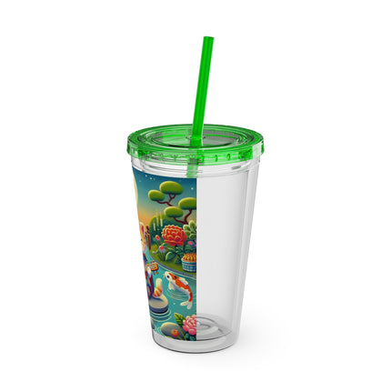 Melodic Kitten by the Koi Pond Sunsplash Tumbler with Straw, 16oz