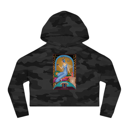 September & Sapphire (from the Gem Series) by Sofia Chiostri Women’s Cropped Hooded Sweatshirt