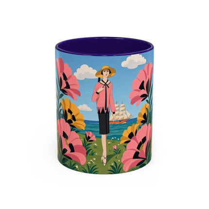 🌸⛵ The Seaside Blossom Promenade Colorful Mug – Art Deco Coastal Elegance