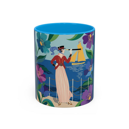 The Lady Of The Golden Horizon Colorful Mugs – Art Deco Coastal Elegance