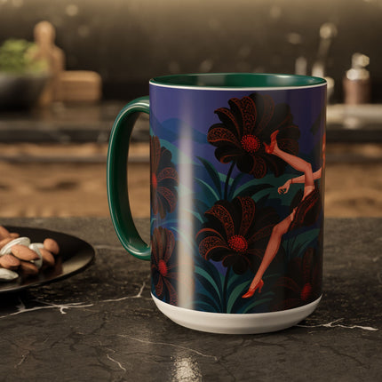🖤🌺 The Midnight Floral Acrobat Colorful Mug – Art Deco Fashion Whimsy