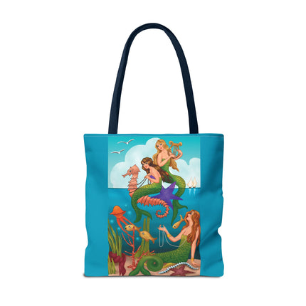 Three Mermaids with Strings of Pearls by Carlo Chiostri Tote Bag (AOP)