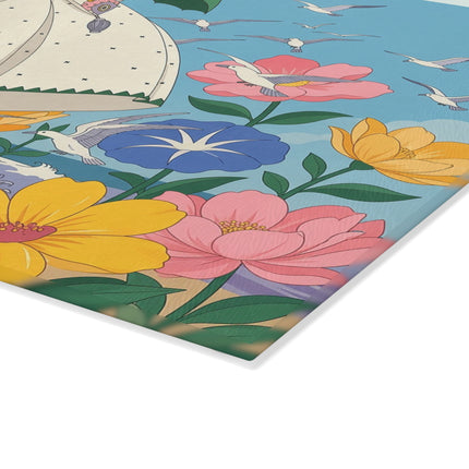 🌊🌸 The Lady Of The Seaside Garden Glass Cutting Board – Art Deco Coastal Fashion