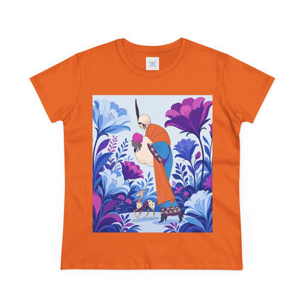 🦌🌺 The Enchanted Garden Companion Cotton Tee – Art Deco Floral Whimsy