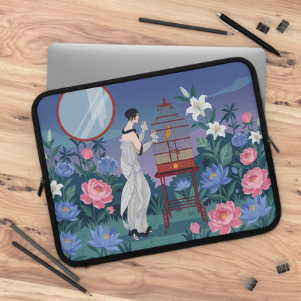 🦜🌸 The Lady And The Golden Bird Laptop Sleeve – Art Deco Garden Elegance