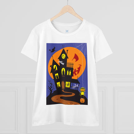 Halloween Night at the Haunted House Women's Midweight Cotton Tee