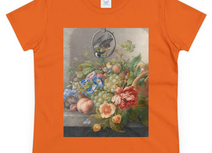 Still Life With Flowers, Fruit, A Great Tit And A Mouse by Herman Henstenburgh Women's Midweight Cotton Tee