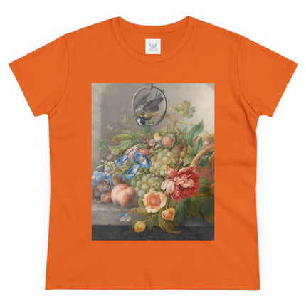 Still Life With Flowers, Fruit, A Great Tit And A Mouse by Herman Henstenburgh Women's Midweight Cotton Tee