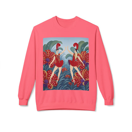 🎭🌺 The Scarlet Flower Garden Dancers Midweight Crewneck Sweatshirt – Art Deco Floral Whimsy