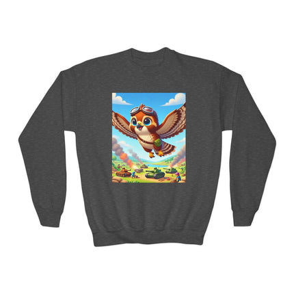 Red-Tailed Hawk in Battle Youth Crewneck Sweatshirt – Flight, Focus & Fearless Energy