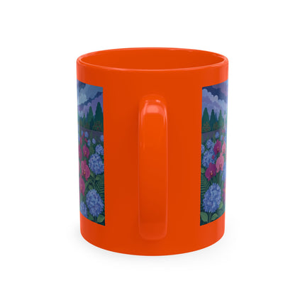 🦚🌸 The Lady & The Peacock On The Garden Steps Ceramic Mug – Art Deco Garden Elegance