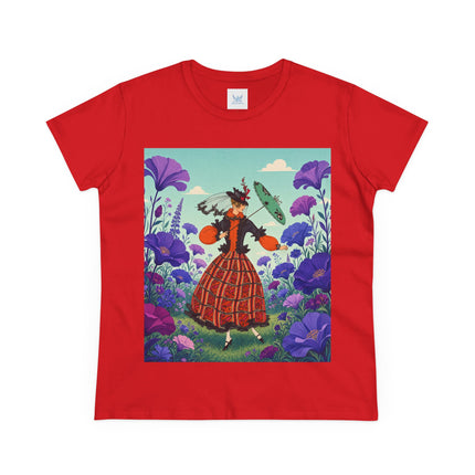 🌺✨ The Enchanted Flower Promenade Cotton Tee – Art Deco Fashion Whimsy