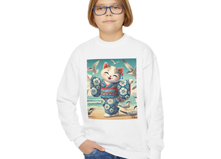 Geisha Kitten by the Seaside Youth Crewneck Sweatshirt