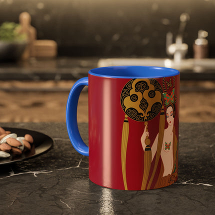 Butterfly Empress of the Crimson Pavilion Colorful Mug (11oz, 15oz) – Art Deco Beauty, Butterfly Elegance & Ornamental Style