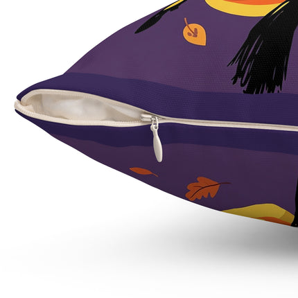 🐈‍⬛🎃 The Black Cat Witch Of Pumpkin Manor Square Pillow – Whimsical Halloween Charm