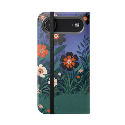 🌺🐈 The Lady Of The Midnight Garden Cat Flip Case – Art Deco Floral Fantasy